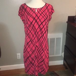Coral dress with black stripes